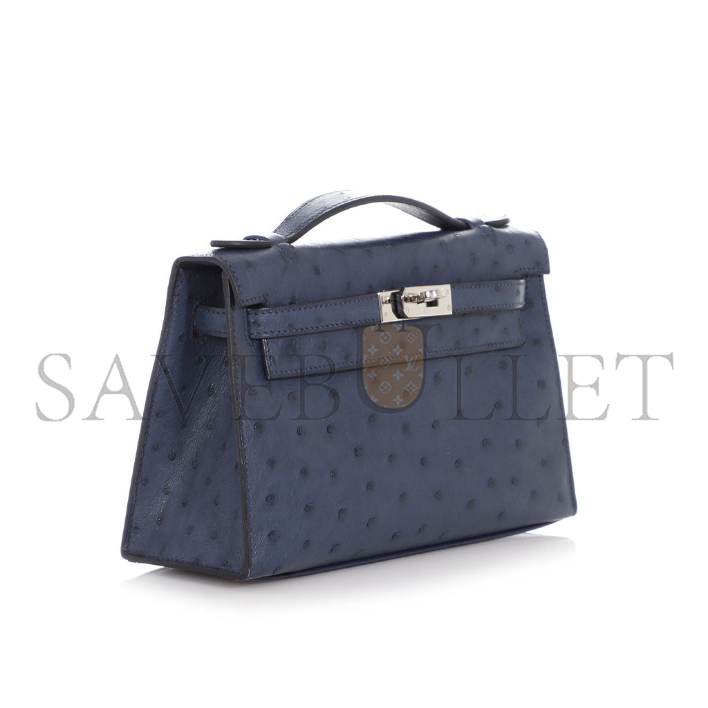 H**mes master bleu de malte ostrich kelly pochette (22*14*7cm)